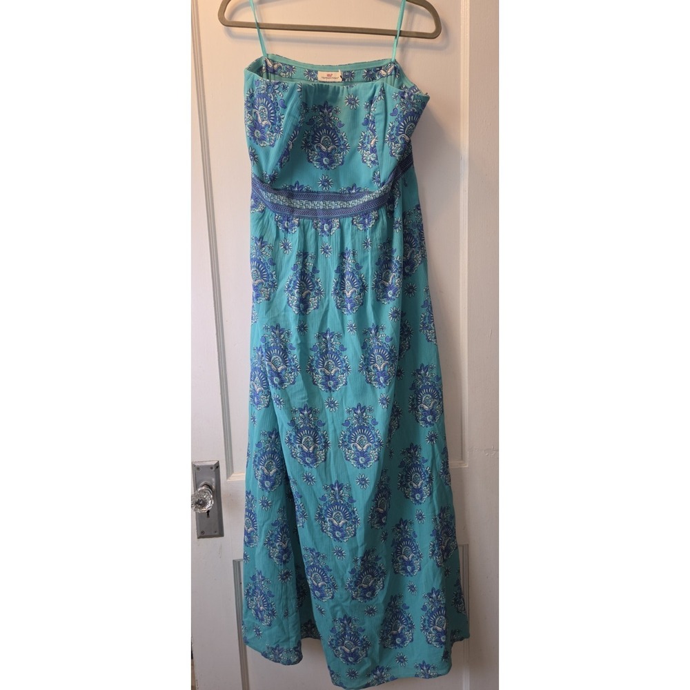 Vineyard Vines Strapless Maxi Dress in Aqua and Royal Blue